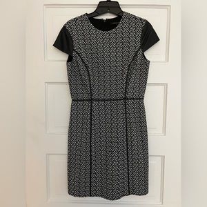 Black and White Dress with Faux Leather Sleeves